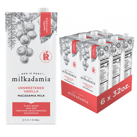 milkadamia Unsweetened Vanilla Macadamia Milk, Pack of 6 32oz