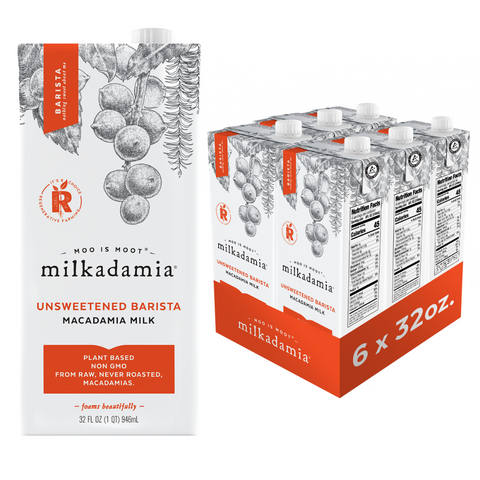 milkadamia Unsweetened Barista Macadamia Milk, Pack of 6 32oz